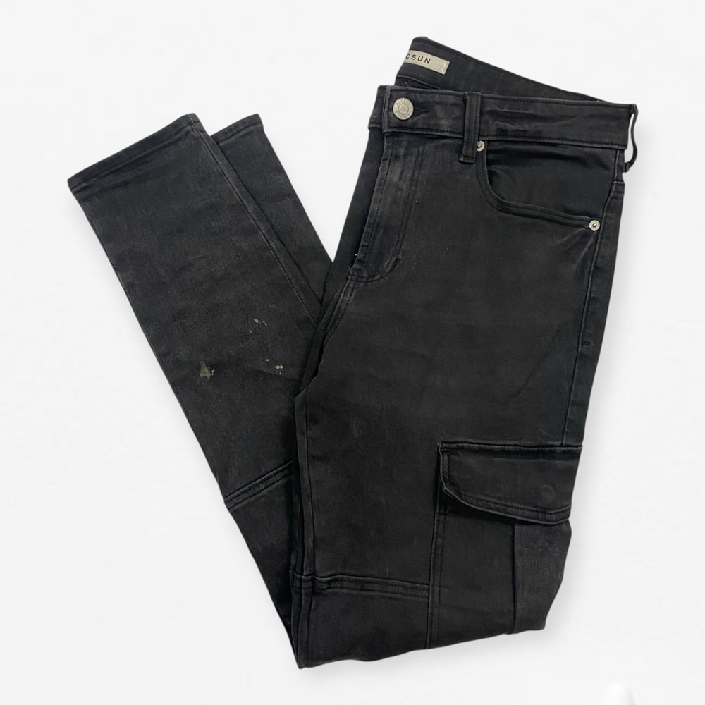 PacSun Men's Black Distressed cargo pocket Stacked Skinny Jeans 32x30